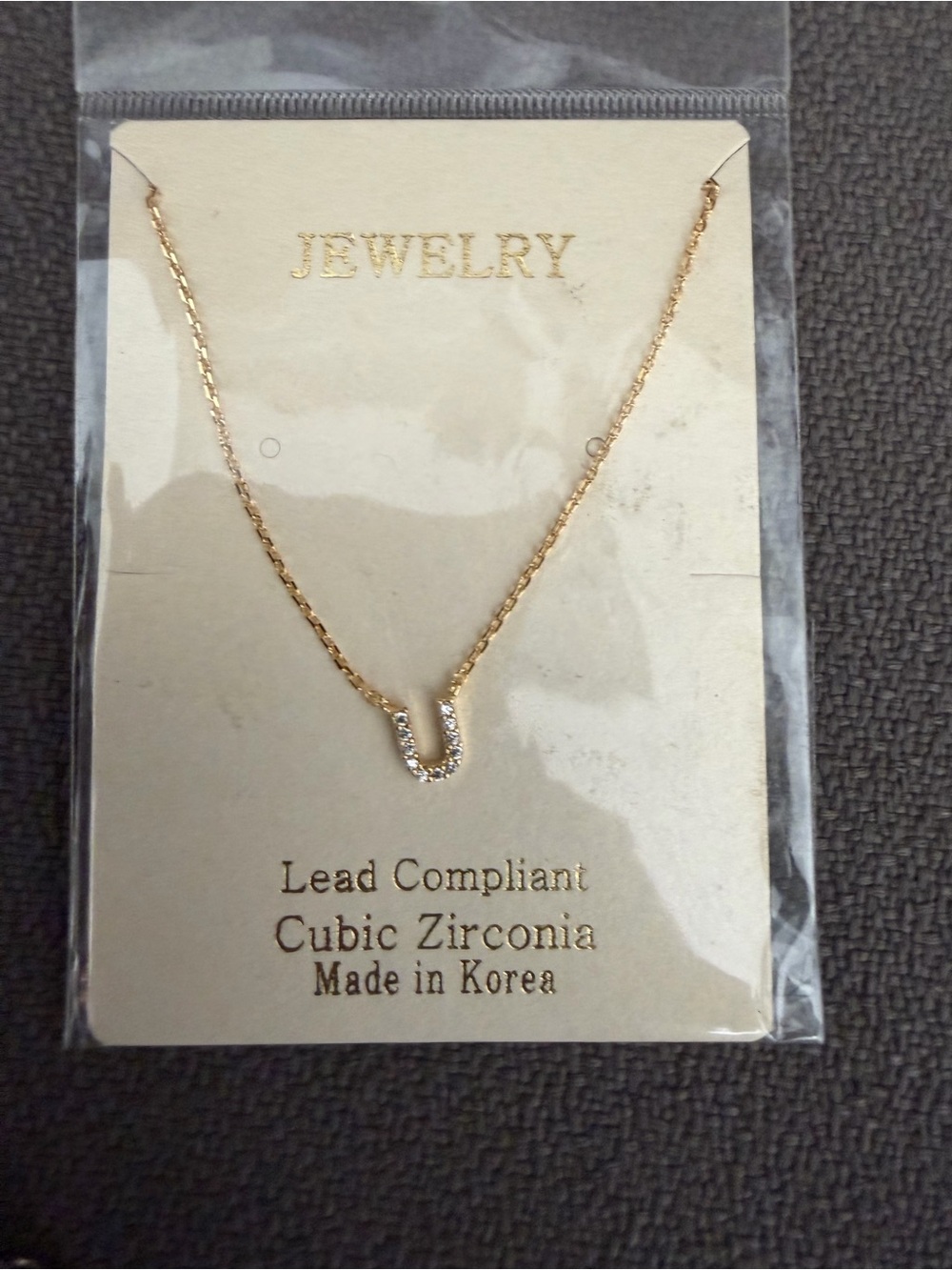 Gold Cubic Zirconia U Pendant Necklace - Women Jewelry